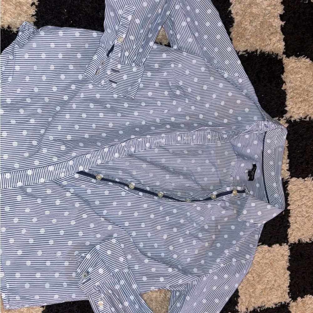 Talbots Blue and White Striped Dot Button-Down Shirt